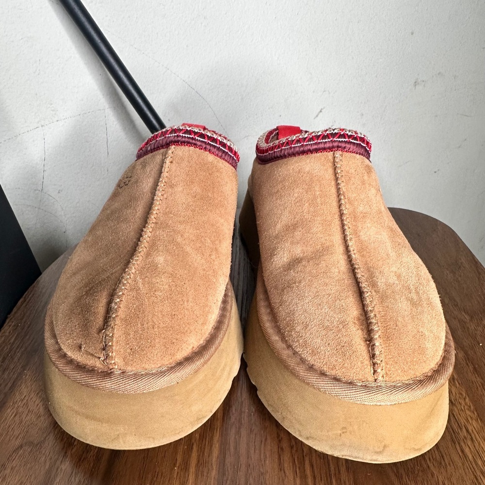 UGG Tazz Chestnut Suede Platform Slippers Red Tasman Braid 1122553 Womens 8 - Picture 2 of 8